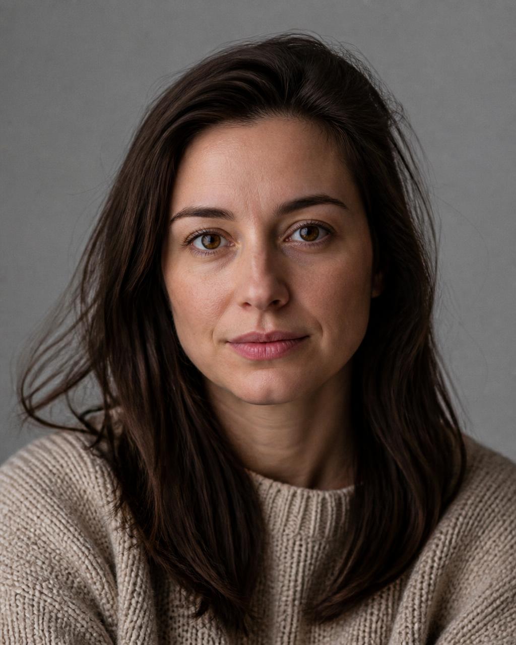 An AI-generated portrait on the left compared with its humanized version on the right